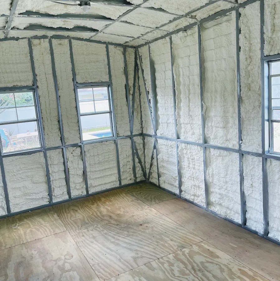 Closed-cell spray foam insulation applied to wall cavities in a residential project in Buena Vista